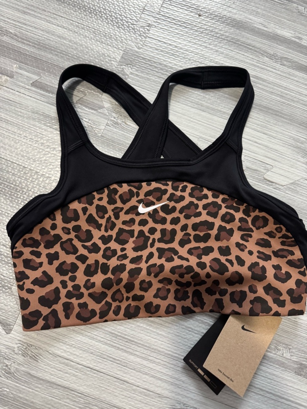 Nike Leopard Print Racerback Sports Bra - Black & Brown